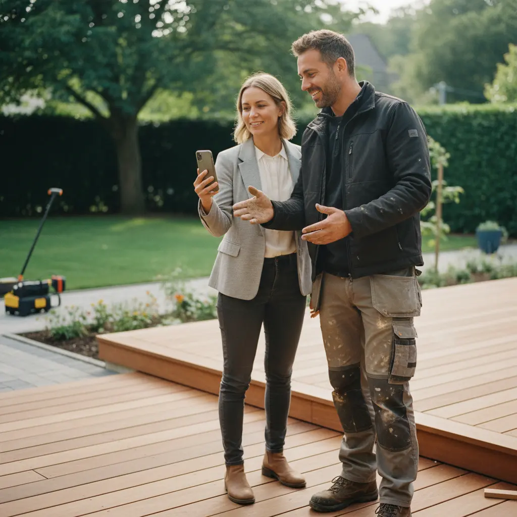 Un badge de confiance brillant entouré d'étoiles abstraites flottant au-dessus de mini vignettes anonymes représentant des profils utilisateurs, illustrant la crédibilité et la satisfaction locale dans un contexte digita